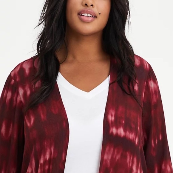 NWT Torrid Wine Tie Dye Gauze Kimono Longline Cardigan Red 0X - Picture 2 of 7